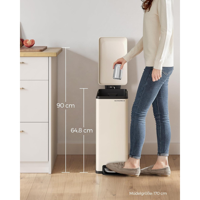 Відро для сміття SONGMICS 20 л з педаллю, м'яким закриттям, з внутрішнім відром, 15 мішків, металік сріблястий LTB543E01