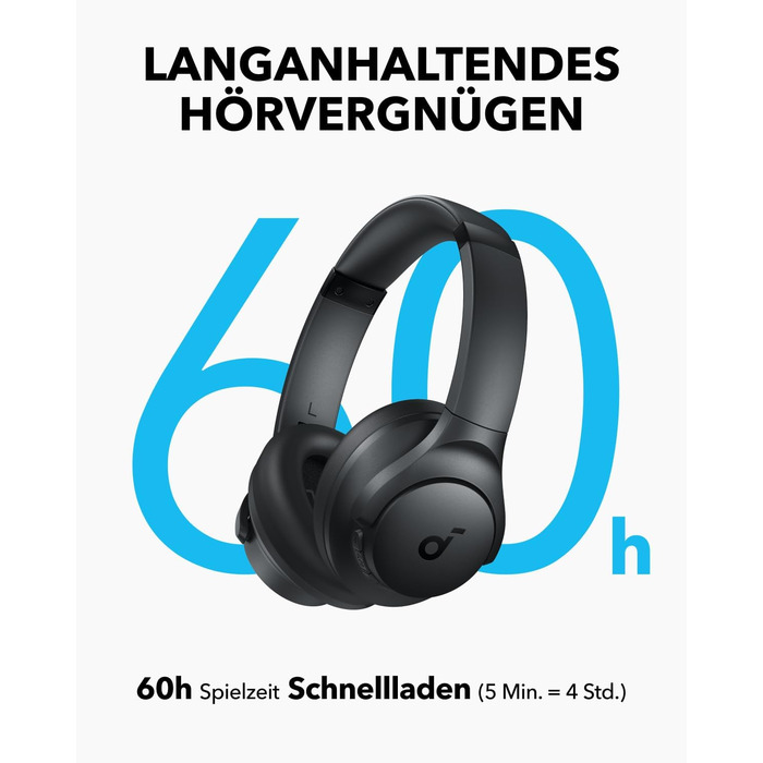 Soundcore Q11i Бездротові навушники-маніжки Anker з глибокими басами, 60 годин відтворення, Hi-Res Audio, знімні амбушури, Multipoint-з'єднання, чорний