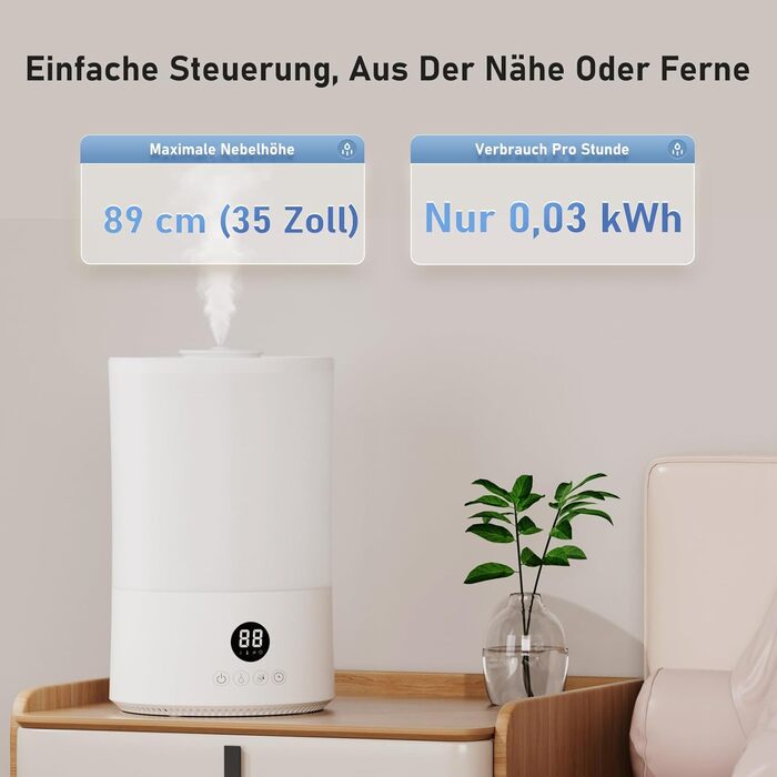 Увлажнитель воздуха для спальни, 4л, ультразвуковой, тихий, с пульт. дистанційного керування, автовимкнення, таймер, 40год, для дитячої кімнати, офісу, рослин