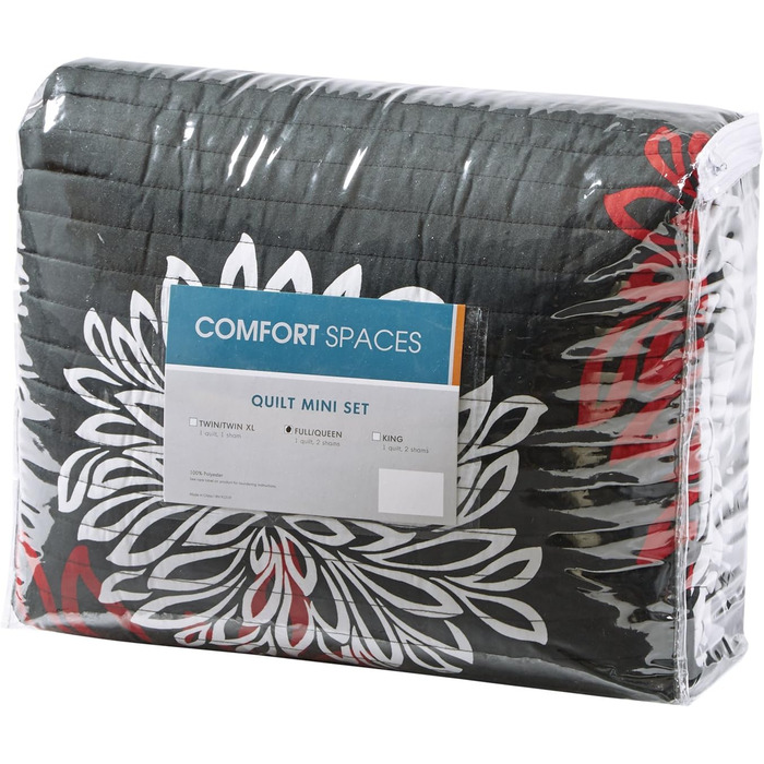 Комплект постільної білизни Comfort Spaces Enya CS14-0064, 3-частинний, квітковий принт, сірий, Kingsize (Full/Queen, 229x229 см)