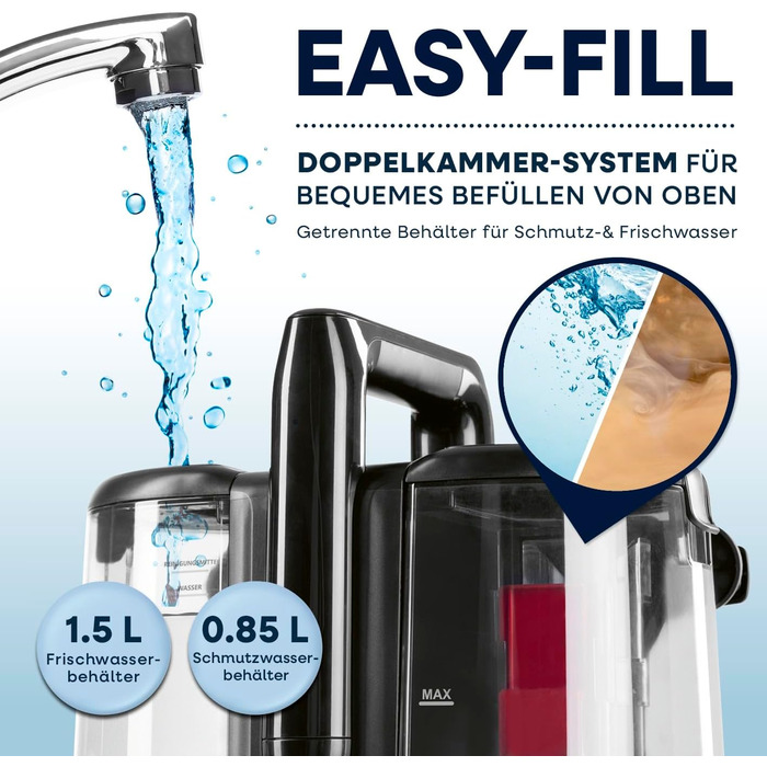 CLEANmaxx Професійний пароочисник для меблів та килимів Pro Steam | 3-в-1: для меблів, точкове чищення, прання | Ефективний видалення плям гарячою водою та парою для килимів, авто, диванів (Чорний з шампунем, Pro 400W)