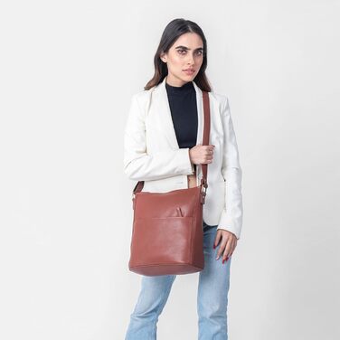 Сумка жіноча EABAGS шкіряна через плече преміум-класу для роботи, університету, школи, відпочинку, коричнево-червона (L, Nappa)