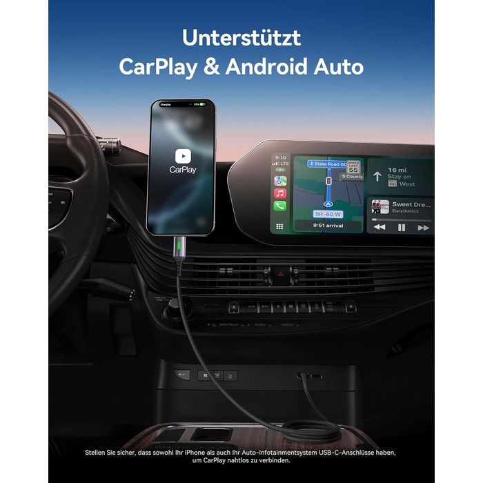 Кабель USB-C 240W, 2 шт. (2м) з LED-підсвіткою, нейлон, для iPhone, Samsung, Pixel, iPad, MacBook