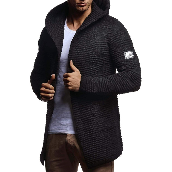 Чоловіча в'язана куртка Leif Nelson з капюшоном та блискавкою - чоловіча кардиган з трикотажного полотна для зими, чорний, XL