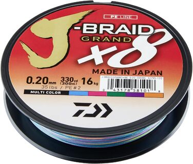 Daiwa J-Braid Grand x8E, 300m, Multicolor, Braided Fishing Line
