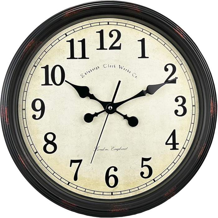 DIYZON Round Classic Wall Clock, Silent Non-Ticking, 40 cm High-Quality Quartz Vintage Clock, Large Number Retro Decorative Clock, Battery-Powered, Easy to Read for Home, Kitchen, Dining Room