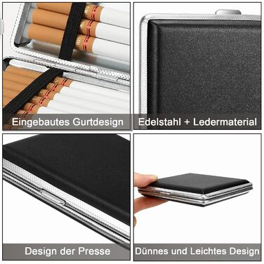 Чохол для сигарет зі шкіри та металу на 20 сигарет, нержавіюча сталь, 10 x 10 x 2 см