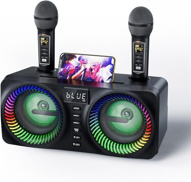 Караоке система All-in-One з Bluetooth, 2 мікрофонами та акустикою 30W, PA система для вечірок (Чорний)