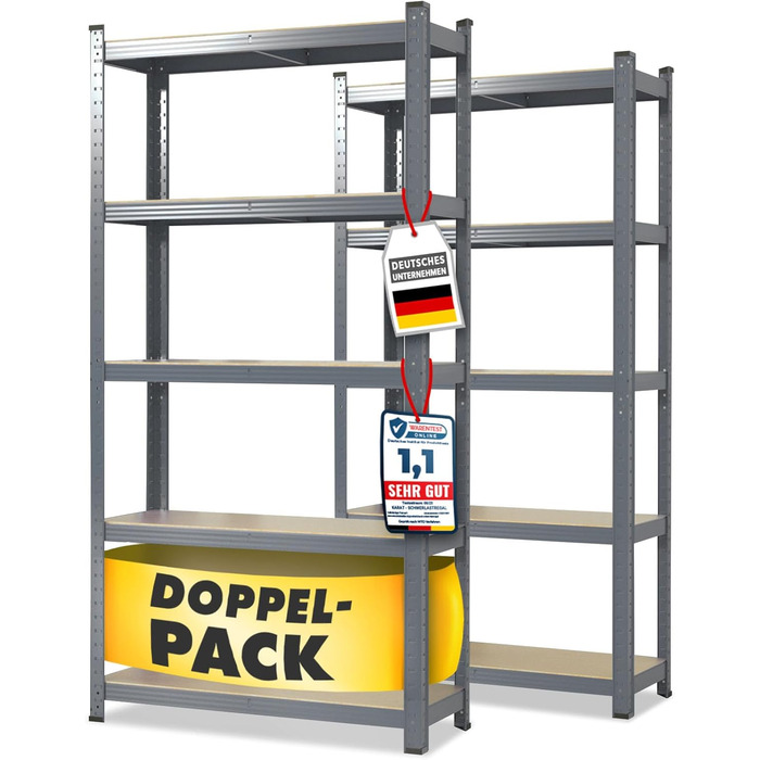 OfficeMarshal Heavy-Duty Shelving Unit - Lakota (200 x 100 x 50 cm, Grey)
