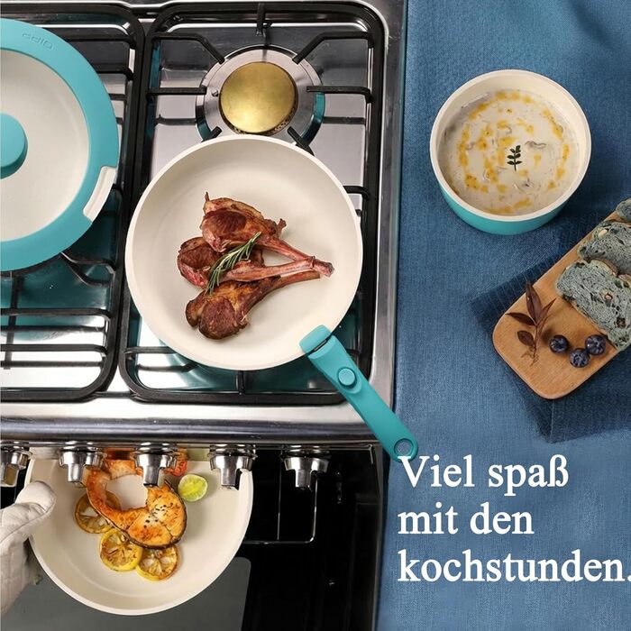 Набір посуду GiPP 11 предметів: сковорідки та каструлі з антипригарним покриттям, знімні ручки, сталевий, блакитний градієнт, для всіх типів плит, сумісний з духовкою