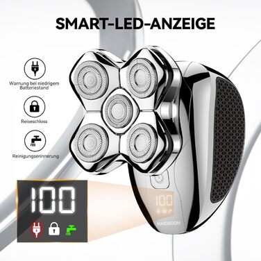 Електричний голєний апарат MAXGROOM для чоловіків, вологостійкий, для сухого та вологого гоління, 5D-головка, USB-C зарядка, LED-індикатор заряду, чорний
