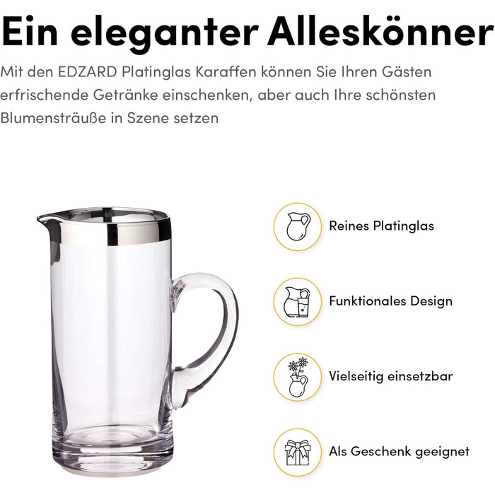 Edzard Krug Robert, hand-blown crystal glass with platinum rim, height 20 cm, diameter 10 cm, capacity 1 liter