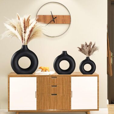 Набір ваз для квітів - 2 шт. з кераміки, білі, для декору будинку, сухоцвітів, Pampas grass, подарунок, малі та середні розміри (чорний)