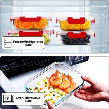 Набір скляних контейнерів Verones (10 шт.) з кришкою, герметичні, для зберігання їжі, морозильник, посудомийна машина