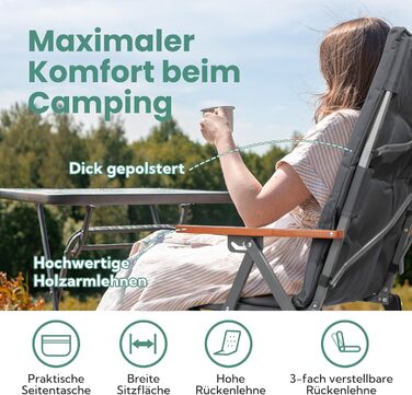 Розкладний стілець для кемпінгу Homecall - висока спинка, 150 кг, 3 положення, для риболовлі, саду, балкону, дому (темно-сірий)