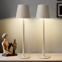 Акумуляторна настільна лампа бездротова Metall 5200mAh, диммер, сенсорне управління, регульована висота, водонепроникна, для дому та кемпінгу (2 шт. бежеві)