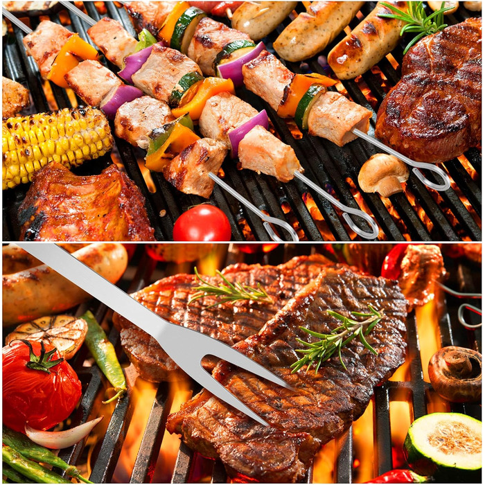 Набір інструментів для гриля BBQ, 16 шт. з нержавіючої сталі. Барбекю-утиліті, кухонні аксесуари для гриля, барбекю, приготування їжі на відкритому повітрі, для сім'ї, саду, вечірки
