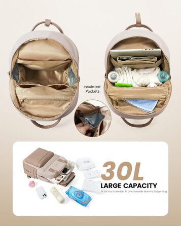 Рюкзак-переноска LOVEVOOK для мами та тата: рюкзак-діаперний мішок з пеленальною підкладкою, ремені для дитячої коляски, великий, для пологового будинку, бежевий хакі (M)