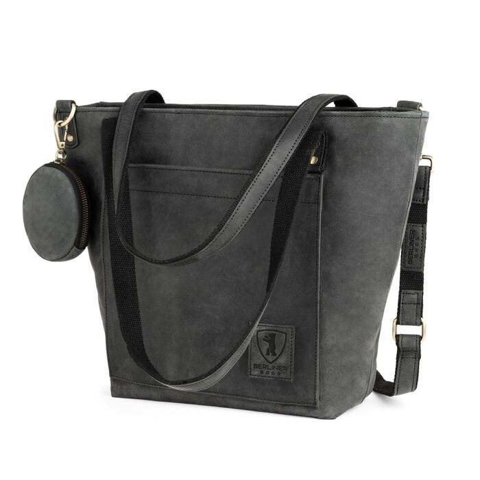 Сумка жіноча шкіряна через плече Berliner Bags Verona, велика шопер-сумка з YKK-блискавкою, темно-сіра