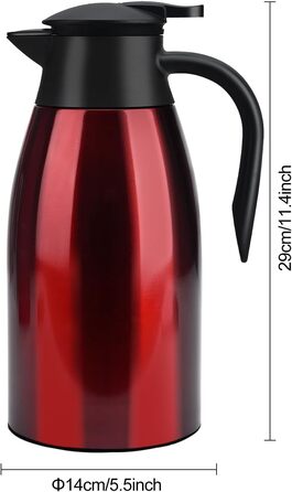 2 Liter Vacuum Insulated Flask, Stainless Steel Thermos, Large Opening, Thermos Keeps Drinks Hot for 12 Hours, Ideal as a Coffee Pot or Tea Pot, Pot for 12 Cups (Red)
