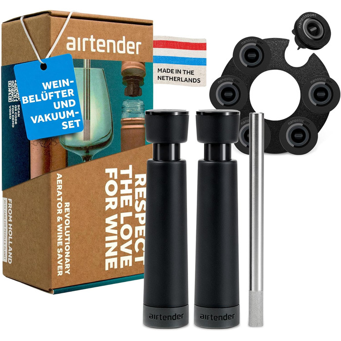 Stainless Steel Wine Aerator - Perfect Wine Flavoring - Aeration – Longer Lasting Fresh Wine. BPA - BPS Free, Dishwasher Safe, Ideal for Wine Lovers with Gift Box (Vacuum Set)