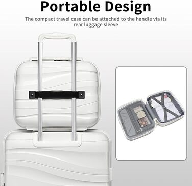 Набір валіз KONO 2 шт: ручна валіза-тележка 56 см + косметичка з поліпропілену, жорсткий корпус, 4 колеса, TSA-замок (кремово-білий)