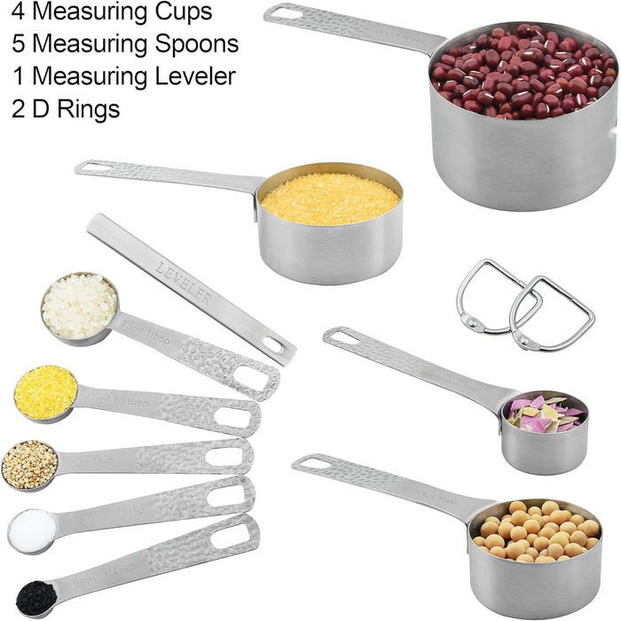 Smithcraft Measuring Cups and Spoons Set, 10-Piece Measuring Cup Set, 18/8 Stainless Steel Measuring Cups, Spoons & Leveler, Baking Measuring Cups, Kitchen Measuring Cups, Kitchen Gadgets for Cooking