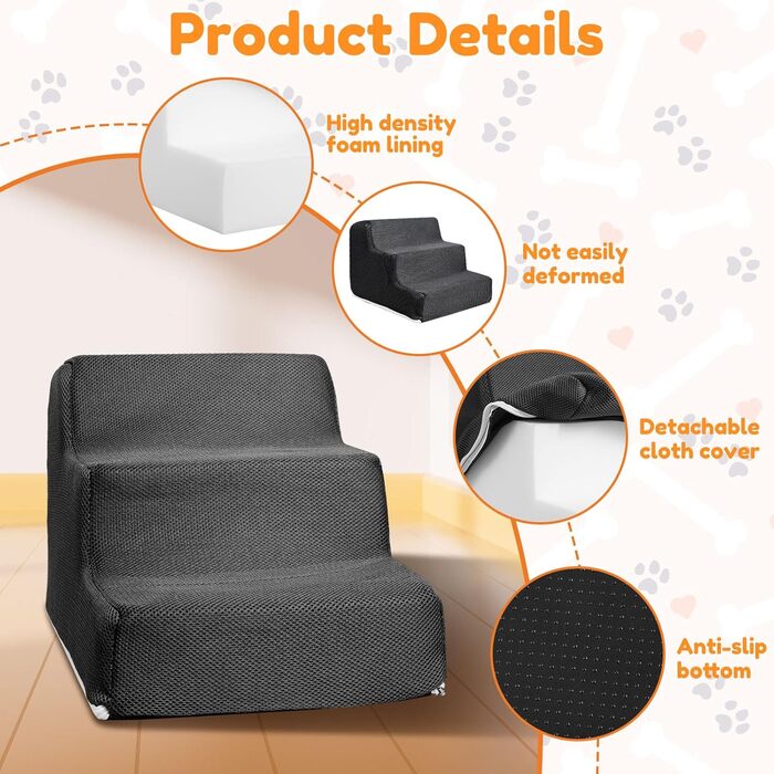 Сходинки для собак та котів, 3 сходинки, 30 см, антиковзкі, сірі