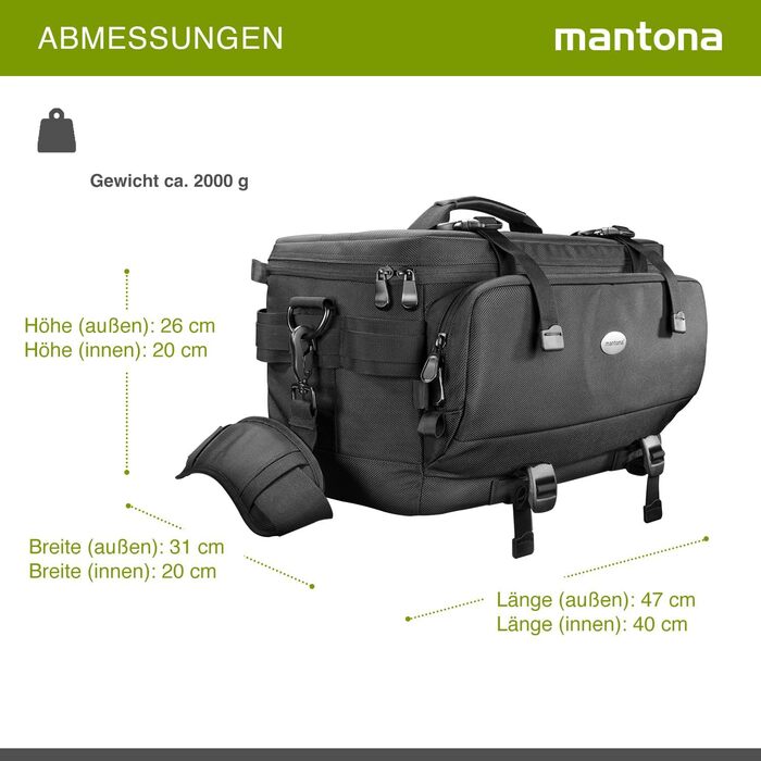 Сумка для камери Mantona New York з внутрішнім розділенням: для об'єктивів, системних та дзеркальних камер, аксесуарів, з дощовиком та регульованим ременем