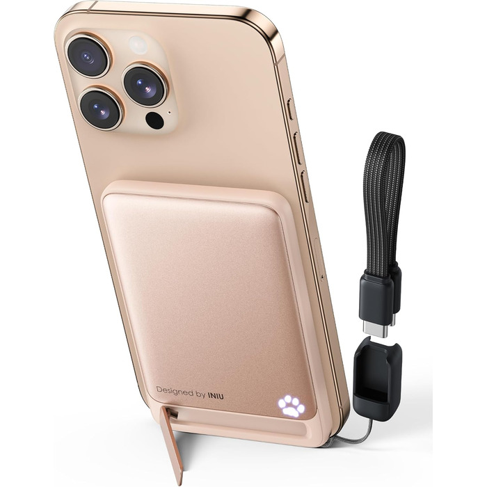 Power Bank INIU Magsafe 20W (5000mAh) з магнітним кріпленням, Qi2, USB-C, стійка, для iPhone 16/15/14/13/12 (Рожевий)