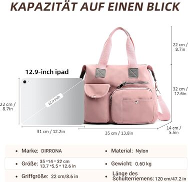 Сумка жіноча DIRRONA велика шопер – містка сумка через плече для міста, роботи, університету та подорожей, рожевий