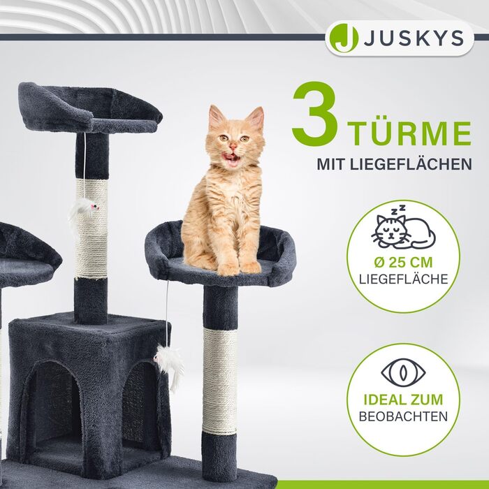 Дерево для котів Juskys Amy XXL з печерами, лежанками, сходами та сизалевими стовпчиками - стабільний котячий комплекс 170 см, сірий/темно-сірий