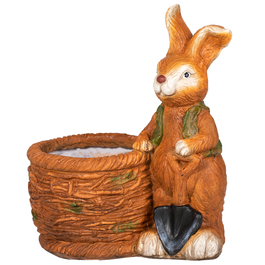 Outsunny Flower Pot Bunny with Willow Basket Design Herb Pot with Drainage Hole for Garden and Living Room MgO