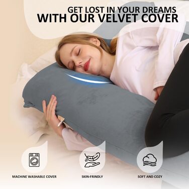 Подушка для вагітних Chilling Home U-подібної форми, подушка для сну на боці з чохлом, велика подушка для годування, подушка для жінок та тих, хто спить на боці (чорний, синій)