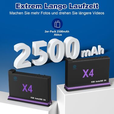 Акумулятор Insta360 X4 2500mAh + Швидке LED зарядне пристрій 3-канали USB (2 шт.) + SD картрідер для Insta360 X4