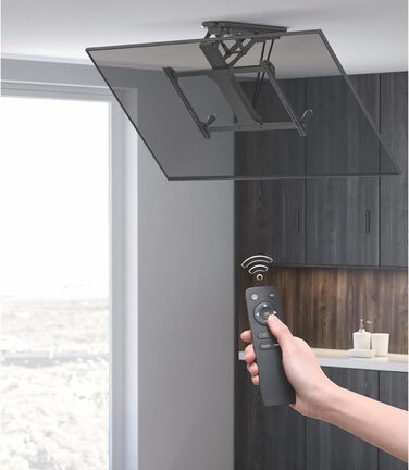 Maclean Tiltable TV Mount for Ceilings & Sloped Roofs - 32-70 Inch TVs, 3m HDMI 2.1a Cable, Remote Control, Up to 35kg, VESA 600x400