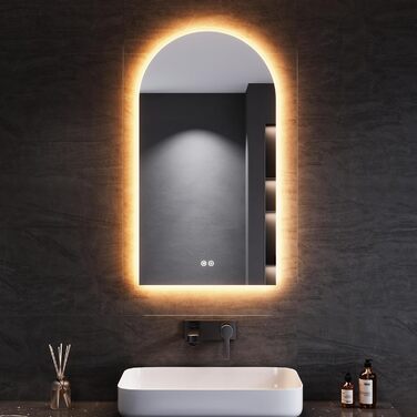 Дзеркало для ванної кімнати SONNI з підсвічуванням 80x60 см, 3 кольори світла, проти запотівання, LED, сенсорне керування, годинник, температура, 3-кратне збільшення