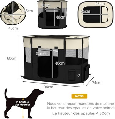 PawHut: Фрейлауф для собак з Оксфордської тканини, 94x74x60 см, кремово-білий та чорний
