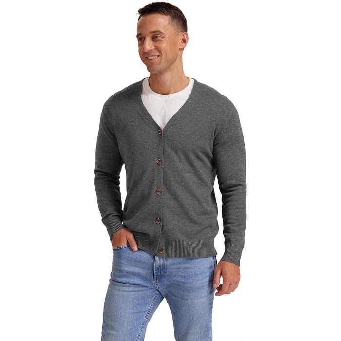 Чоловіча в'язана кофта NITAGUT з вінтажним смугастим дизайном, довгі рукави, V-подібний виріз, застібка на ґудзики, темно-сірий, розмір XL