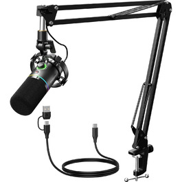 MAONO PD200XS: XLR/USB мікрофонний комплект для подкастів, стрімінгу та запису звуку (чорний)