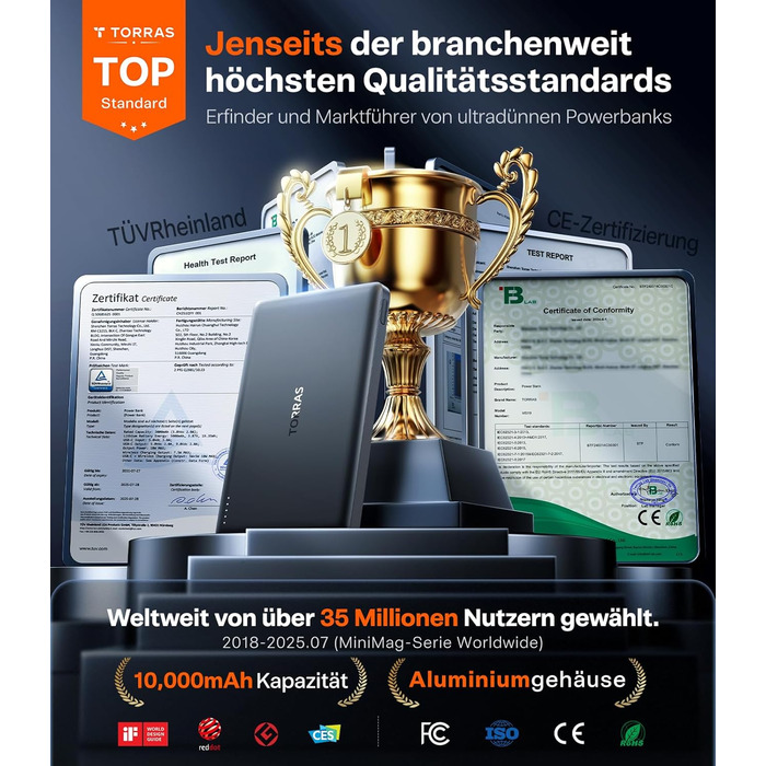 Портативний зарядний пристрій TORRAS MiniMag MagSafe, 10000mAh, 22.5W, з магнітним кріпленням, рожевий. Power Bank для iPhone 17 Pro Max/Air/16/15/14/13/12, Wüsten Titan.