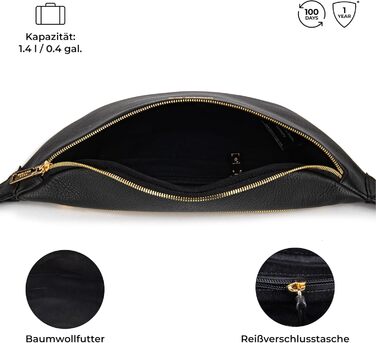 Чоловіча/жіноча поясна сумка Berliner Bags Preiu, шкіряна кросбоді сумка, XL (Чорний / Золотий)