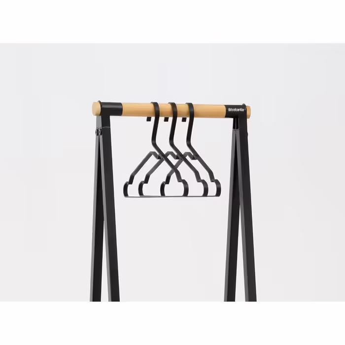 Brabantia - Linn Clothes Rail, Compact - Freestanding Clothes Rack - For Clothes - Hanging, Airing & Drying Clothes - Sturdy Steel Frame & Bamboo Rail - 47.6 cm x 34 cm x 170 cm - Matte Black