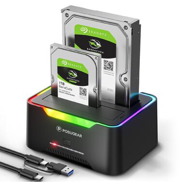 Док-станція для жорстких дисків POSUGEAR RGB USB 3.0, Dual Bay для SATA HDD/SSD 2.5