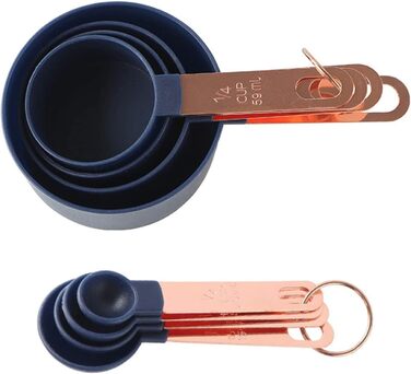 Measuring spoons, stainless steel handle, rose gold-plated plastic measuring cup, 8-piece graduated measuring spoon set (blue, 8 pieces) (blue 8 pieces)