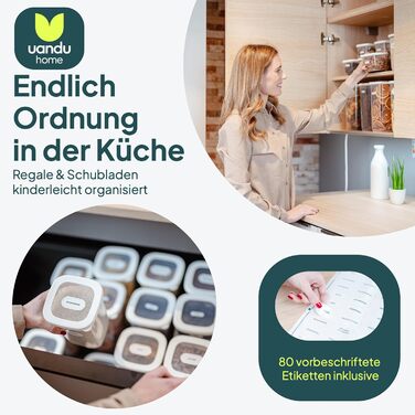 Контейнери для зберігання Uandu з кришкою, герметичні - набір 24 шт. | Організація кухні | Без BPA | Кухонні контейнери для сухих продуктів, 24 шт. | Білий мікс