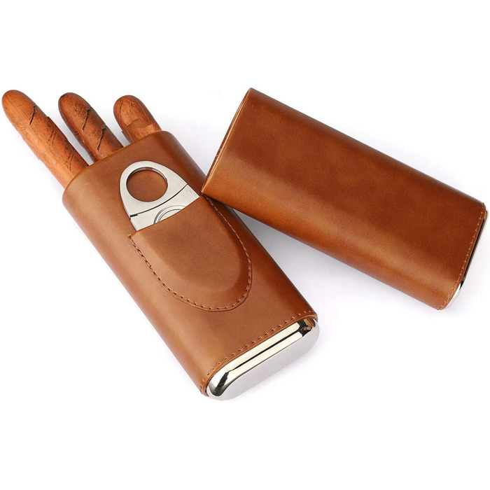 Набір 3 коричневих шкіряних скриньок для сигар з кедровою підкладкою, вологомір, сигарний гуморидор, тримач для сигар, ножик для сигар з нержавіючої сталі