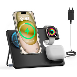 Зарядний пристрій JoyGeek 3-в-1 з MagSafe для Apple Watch, iPhone 16/15/14/13/12/Plus/Pro Max, AirPods 2/Pro 2, чорний