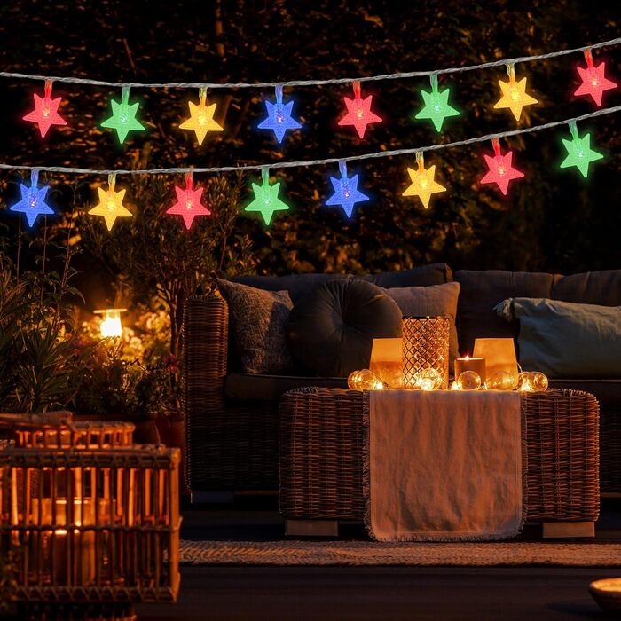 Ланцюжок прикрас AUAUY зі сніжинками: 6м, 40 LED, 2 режими, вологостійкий, для дому та саду, святкова декорація (кольоровий, зірки)