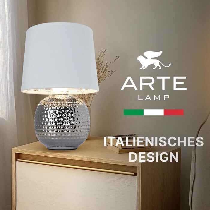 ARTE LAMP Poppy LED настільна лампа з кабелем – Хром/Біла лампа для робочого столу з білим тканинним абажуром для вітальні та спальні (Merga Chrom)